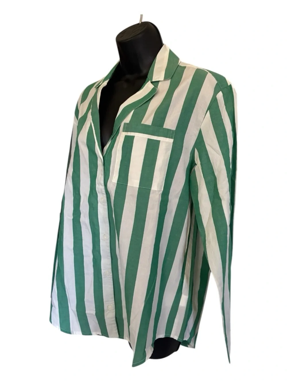 NWT Old Navy Green and White Vertical Stripe-Up Pajama Shirt - Size XS